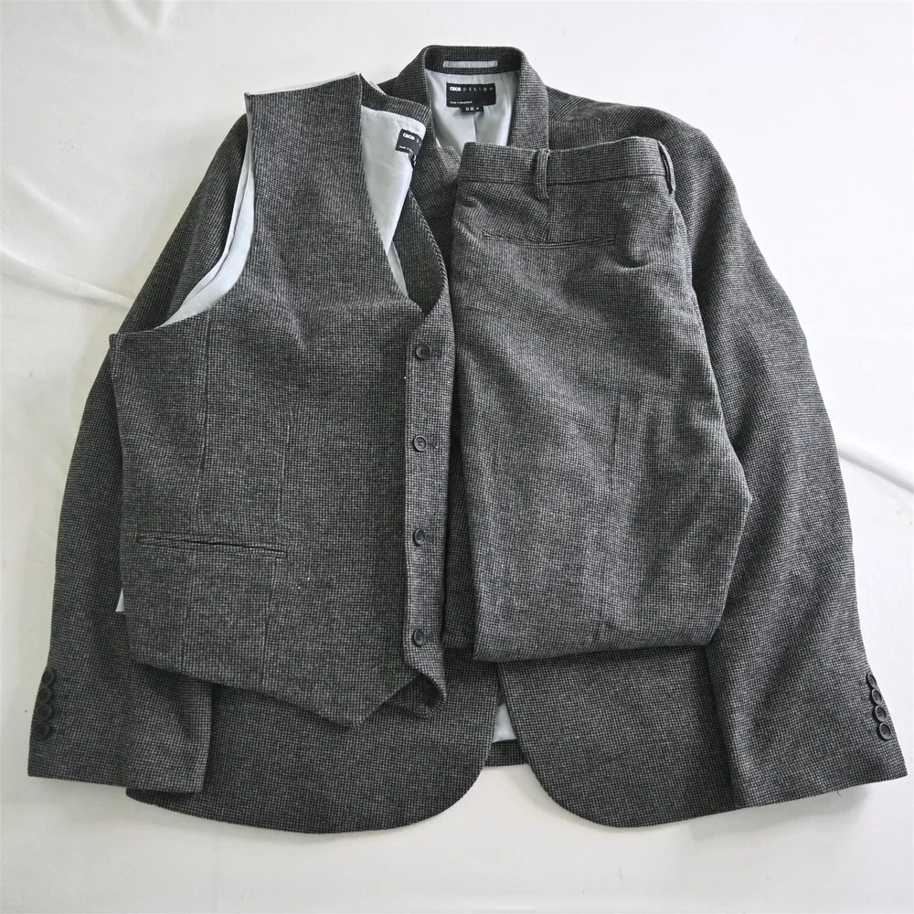ASOS 48R 38x32 Gray Check Tweed Mens Jacket Pants Suit
